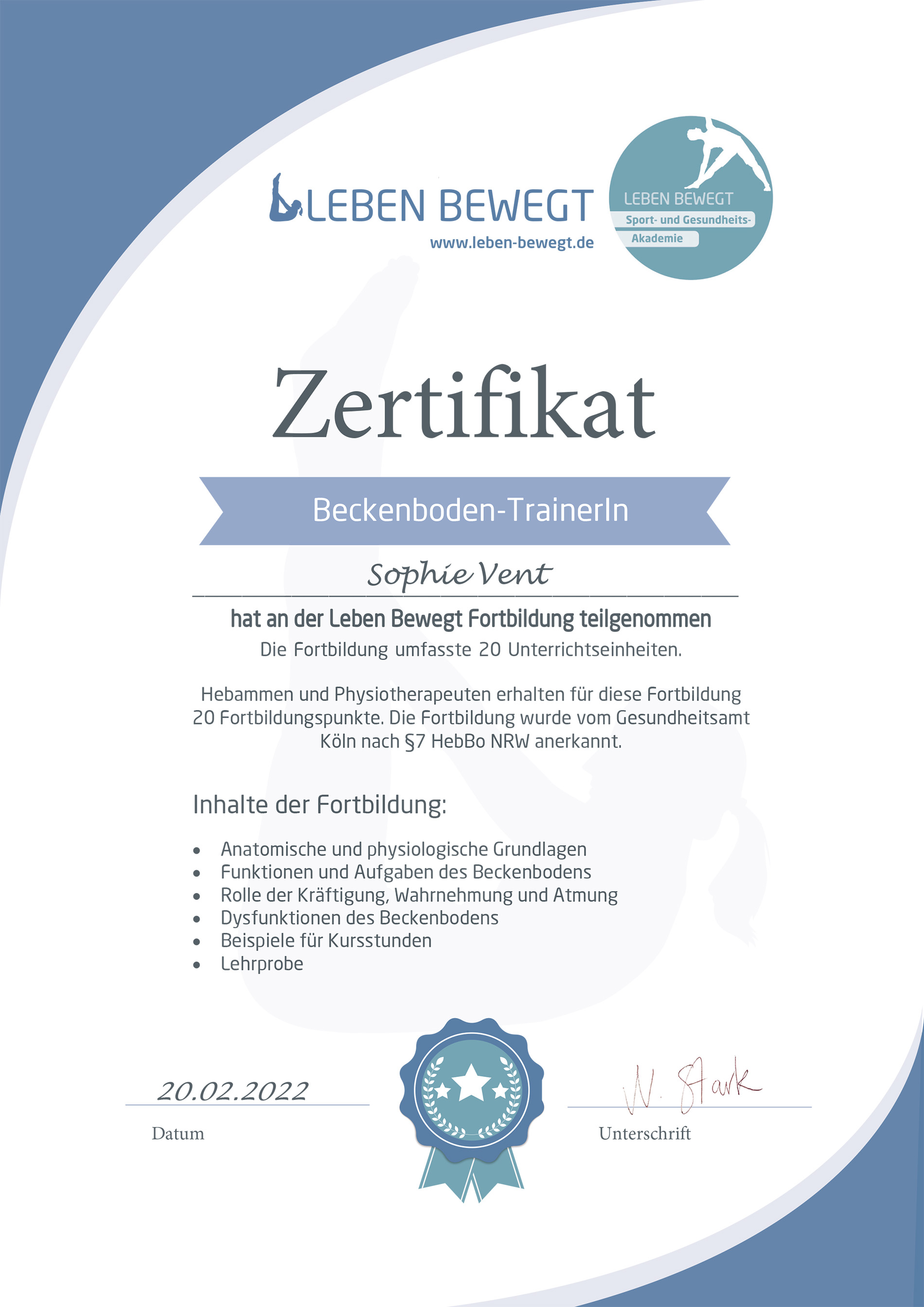 Zertifikat Beckenboden Trainerin